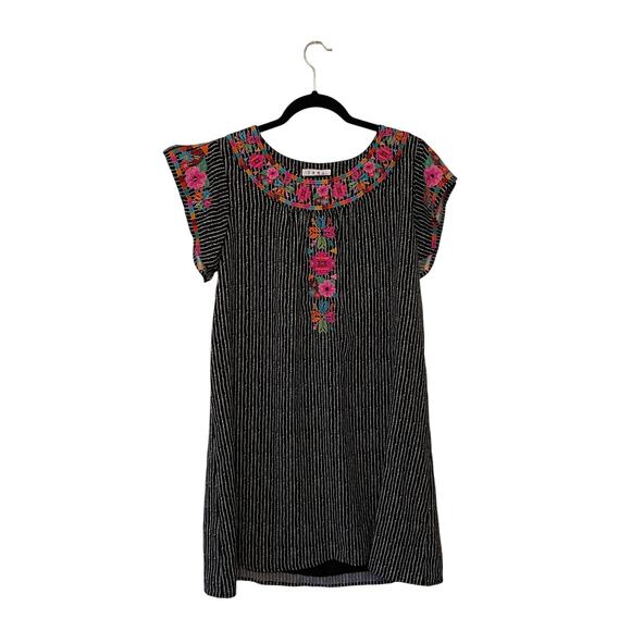 Anthropologies L THML bohemian floral embroidered dress AOP stripe abstract - Picture 1 of 7